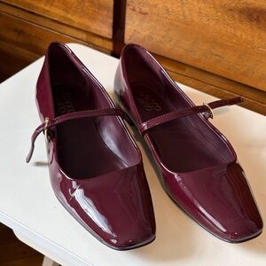Franco Sarto Patent Mary Jane Flats in Burgundy